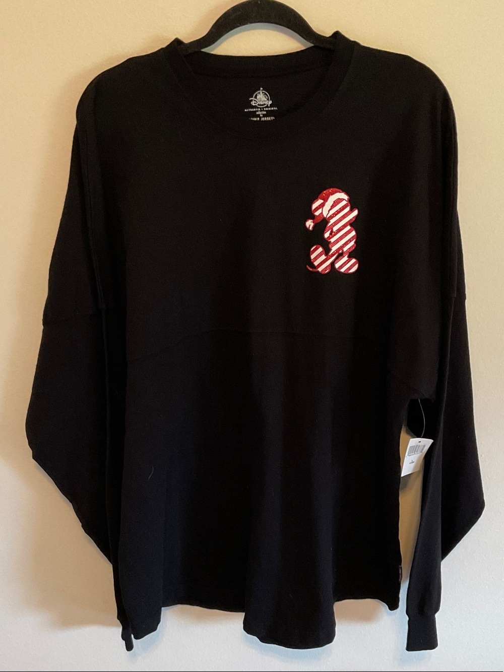 Disney Black Long-Sleeve Shirt with Red Striped Mickey Graphic large NWT